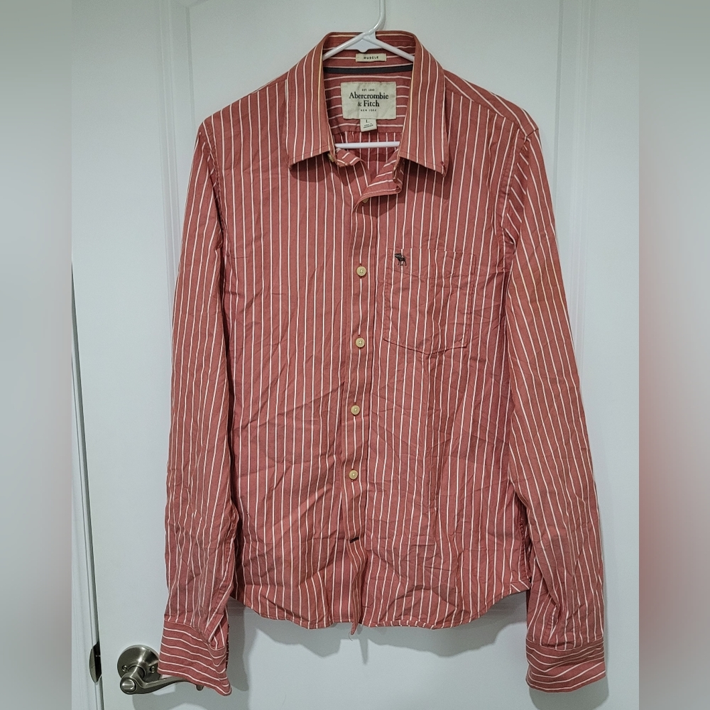 Abercrombie & Fitch Mens Long Sleeve Striped Muscle Button Up Shirt